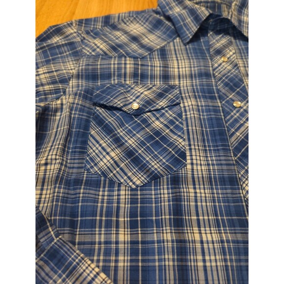 Wrangler Western Shirt Mens Large Blue Pearl Snap Plaid Long Sleeve Button Up - Picture 4 of 8